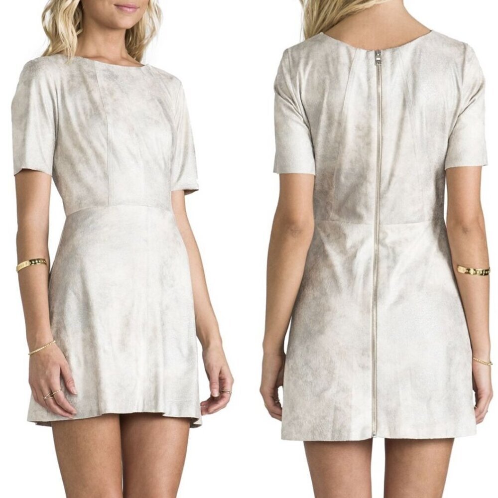 Alexis Roman Dress Metallic Silver Haze Cocktail White Beige Formal Women's M